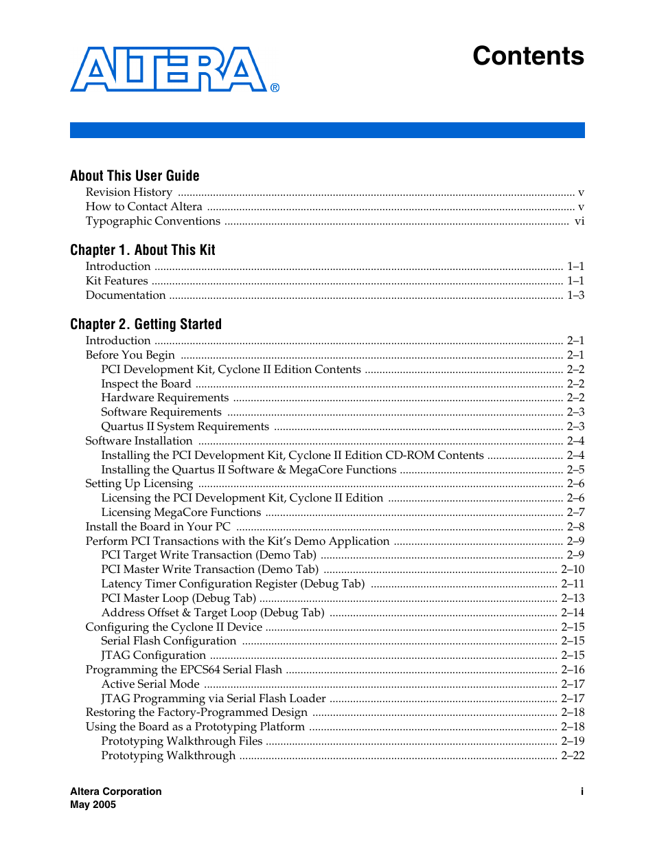 Altera PCI Development Kit, Cyclone II Edition Getting Started User Manual | Page 3 / 40