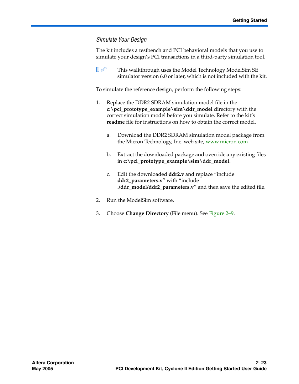 Simulate your design | Altera PCI Development Kit, Cyclone II Edition Getting Started User Manual | Page 33 / 40