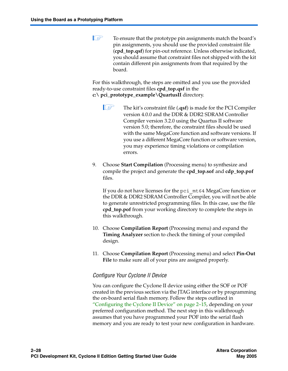 Configure your cyclone ii device | Altera PCI Development Kit, Cyclone II Edition Getting Started User Manual | Page 38 / 40