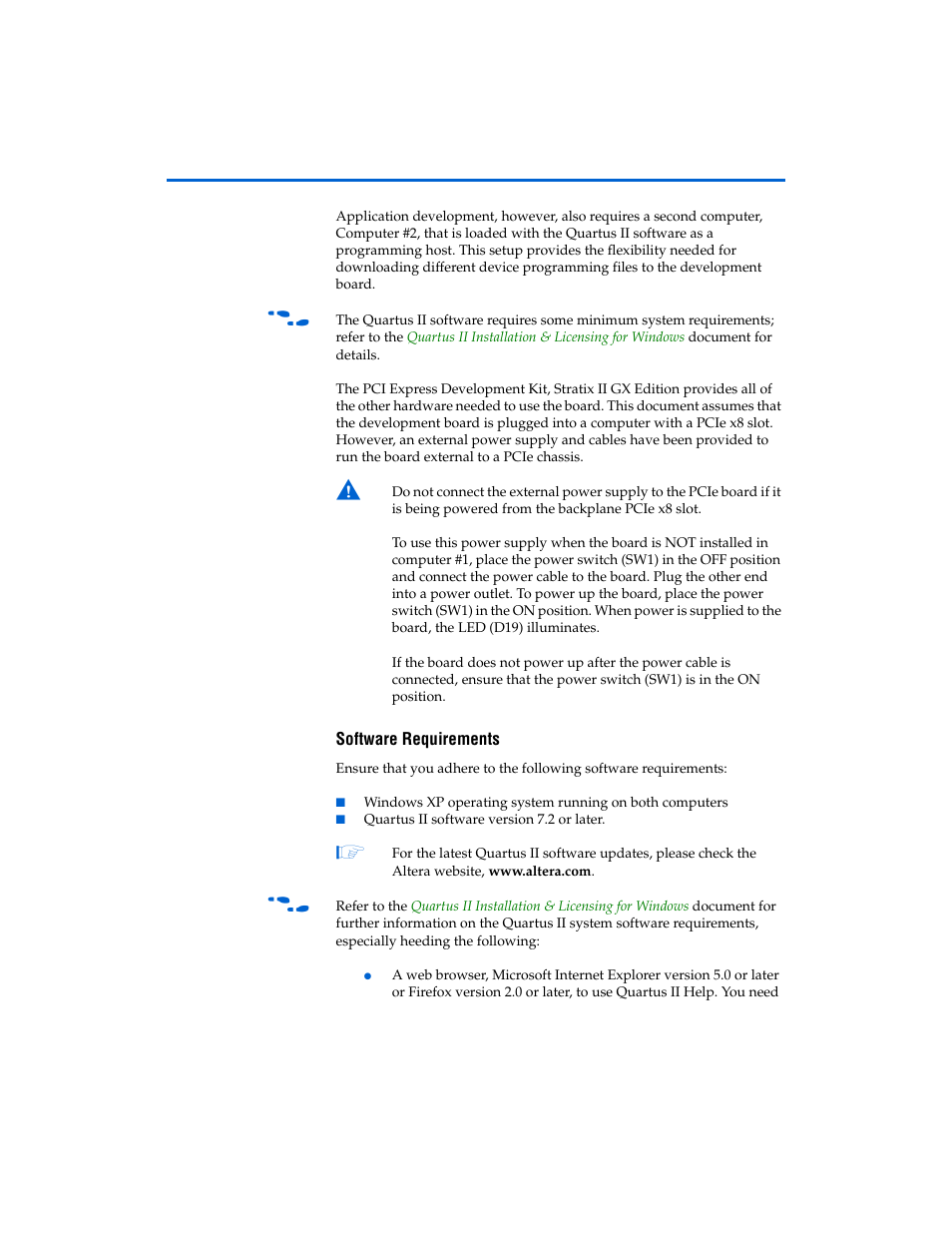 Software requirements | Altera PCI Express Development Kit, Stratix II GX Edition Getting Started User Manual | Page 12 / 36
