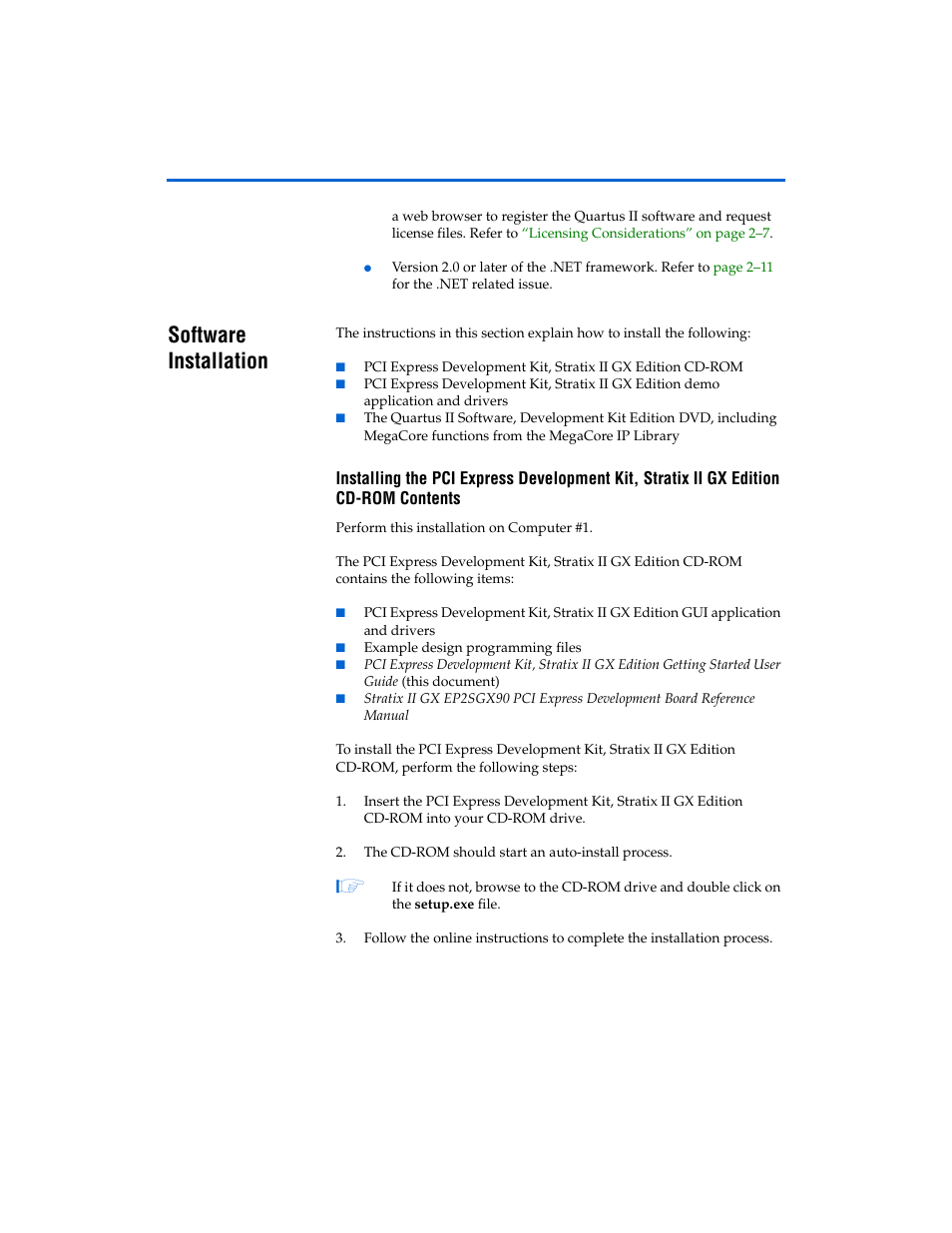 Software installation, Software installation –5 | Altera PCI Express Development Kit, Stratix II GX Edition Getting Started User Manual | Page 13 / 36