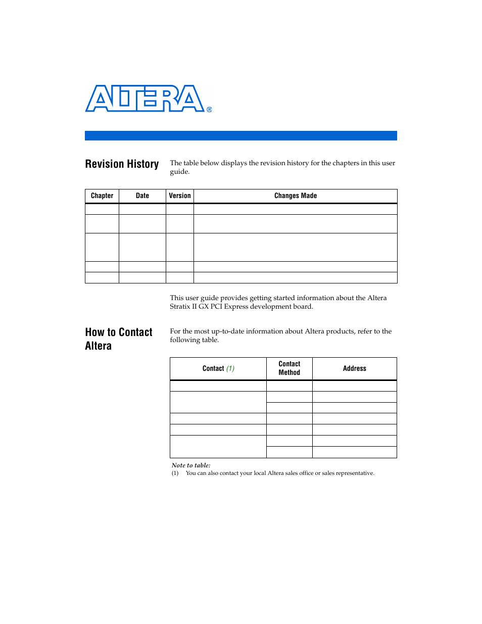 Additional information, Revision history, How to contact altera | Altera PCI Express Development Kit, Stratix II GX Edition Getting Started User Manual | Page 35 / 36
