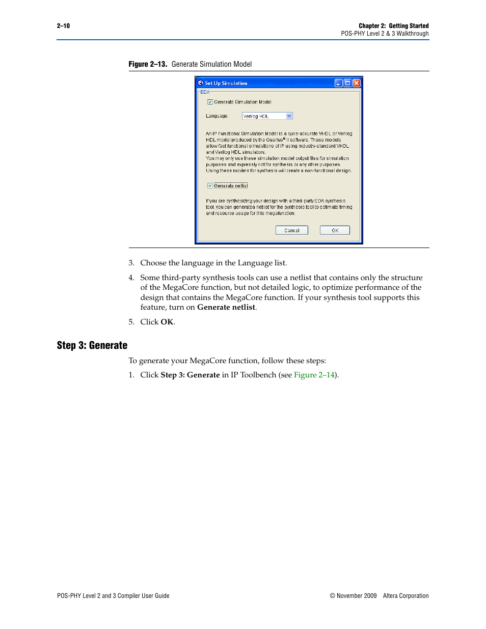 Step 3: generate, Step 3: generate –10 | Altera POS-PHY Level 2 and 3 Compiler User Manual | Page 22 / 62
