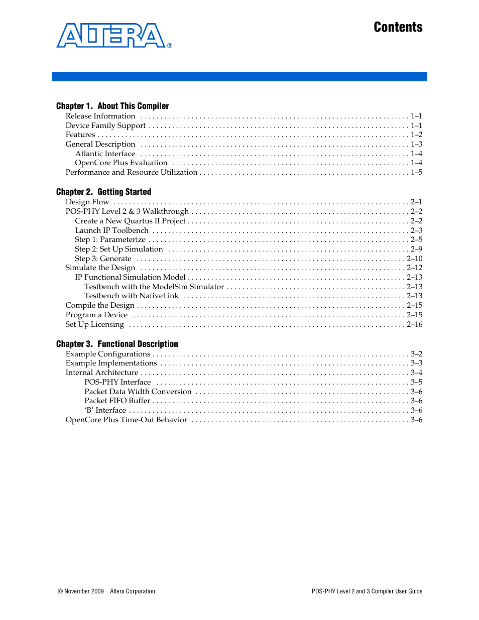 Altera POS-PHY Level 2 and 3 Compiler User Manual | Page 3 / 62