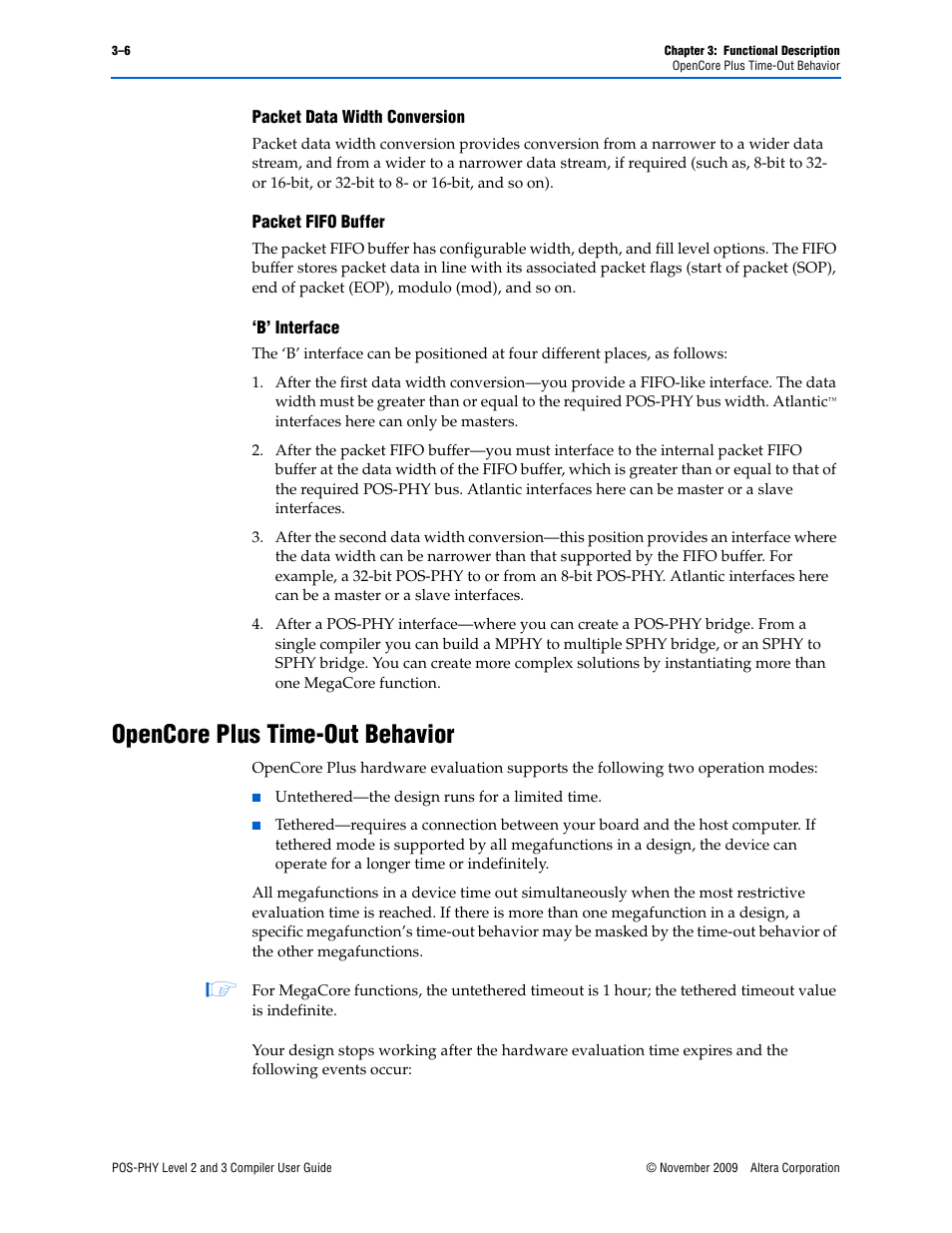 Opencore plus time-out behavior, Opencore plus time-out behavior –6, Opencore | Altera POS-PHY Level 2 and 3 Compiler User Manual | Page 34 / 62
