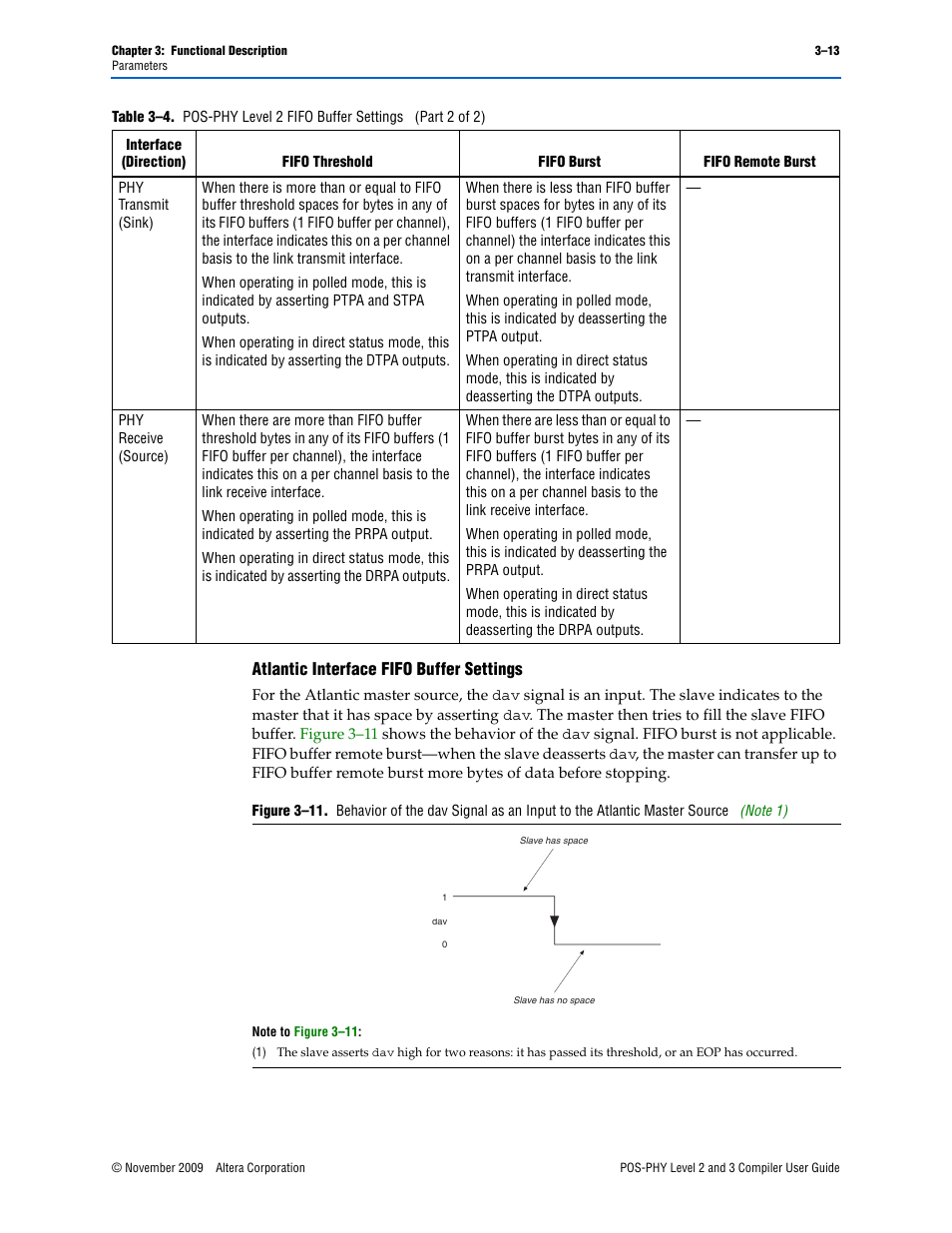 Atlantic interface fifo buffer settings –13, Atlantic interface fifo buffer settings | Altera POS-PHY Level 2 and 3 Compiler User Manual | Page 41 / 62