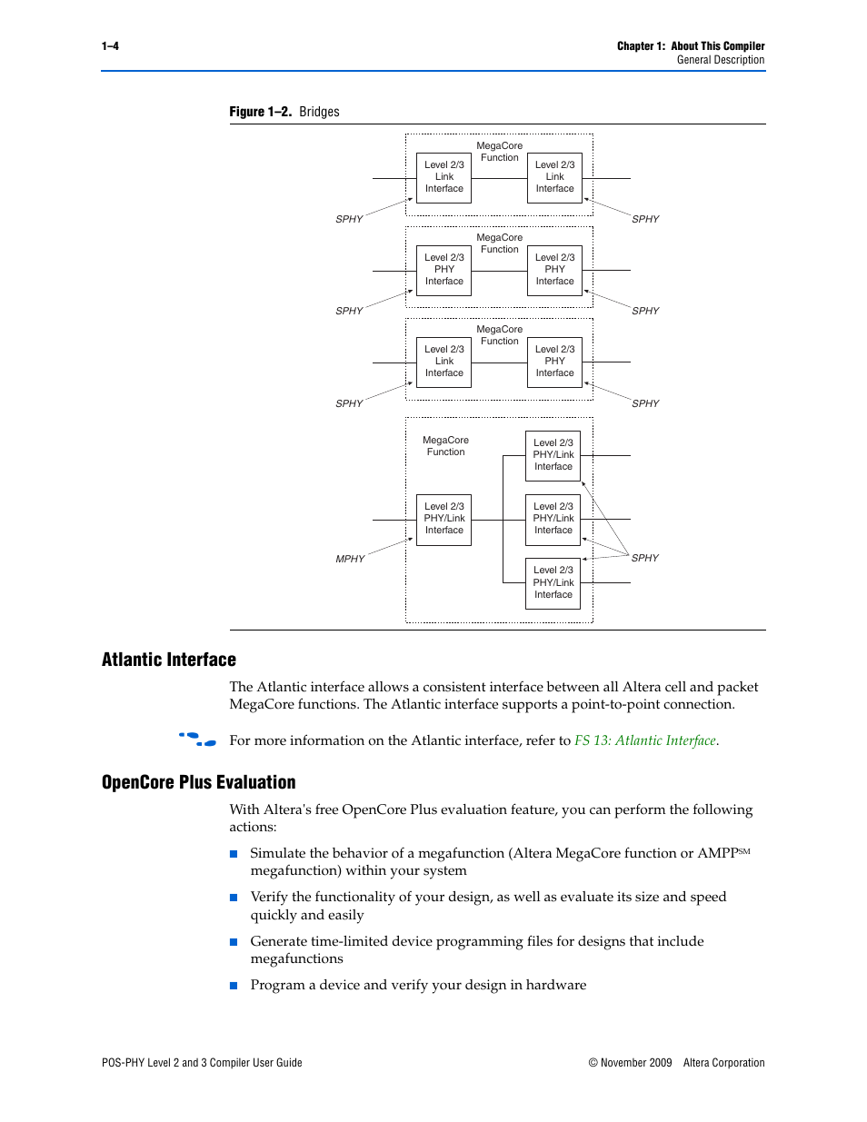 Atlantic interface, Opencore plus evaluation, Atlantic interface –4 opencore plus evaluation –4 | Megafunction) within your system | Altera POS-PHY Level 2 and 3 Compiler User Manual | Page 8 / 62
