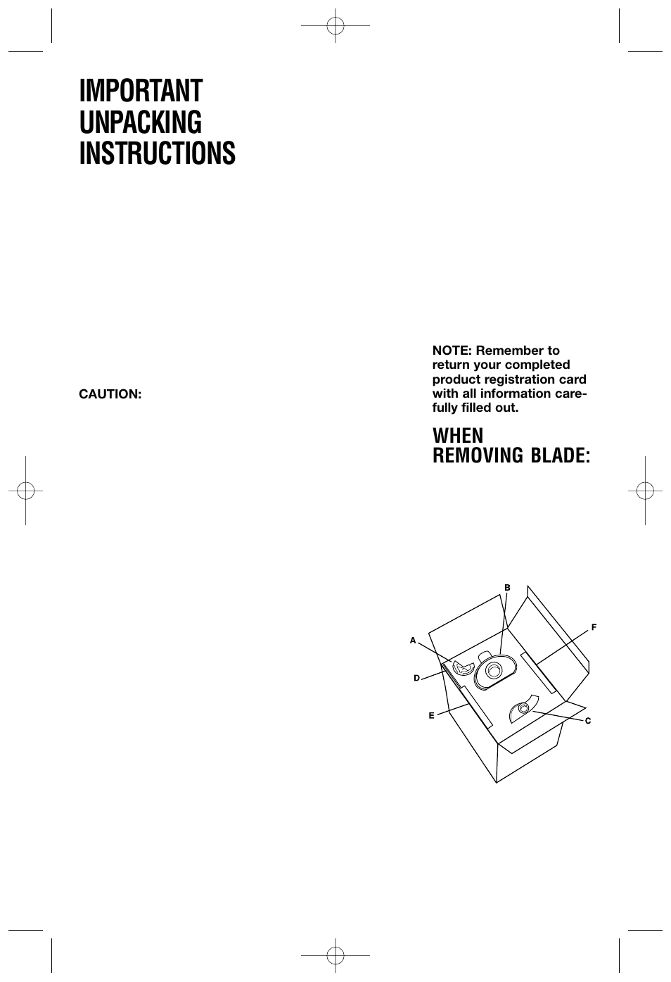 Important unpacking instructions, When removing blade | Cuisinart DLC-2007NC User Manual | Page 3 / 48