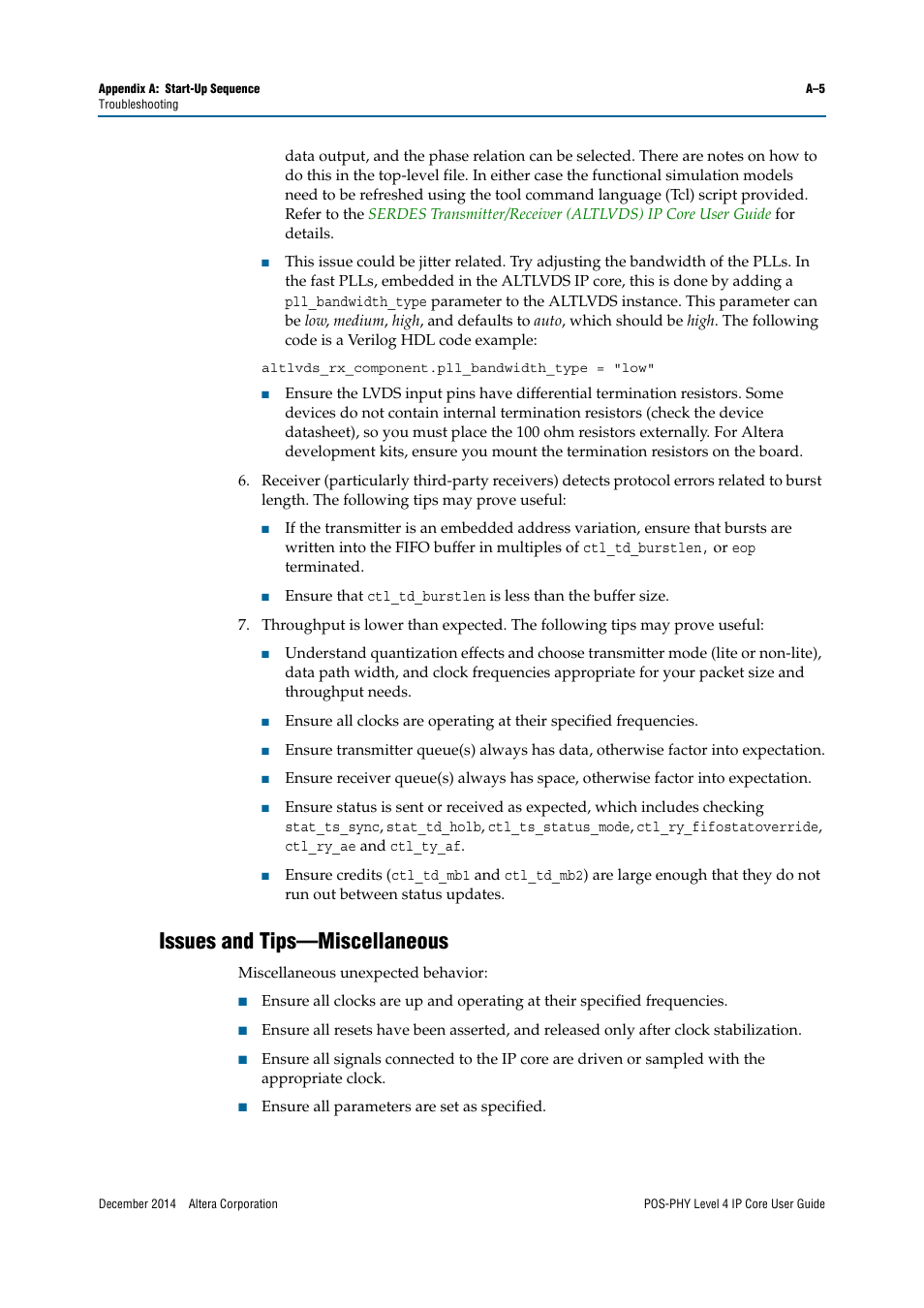 Issues and tips—miscellaneous | Altera POS-PHY Level 4 IP Core User Manual | Page 111 / 142