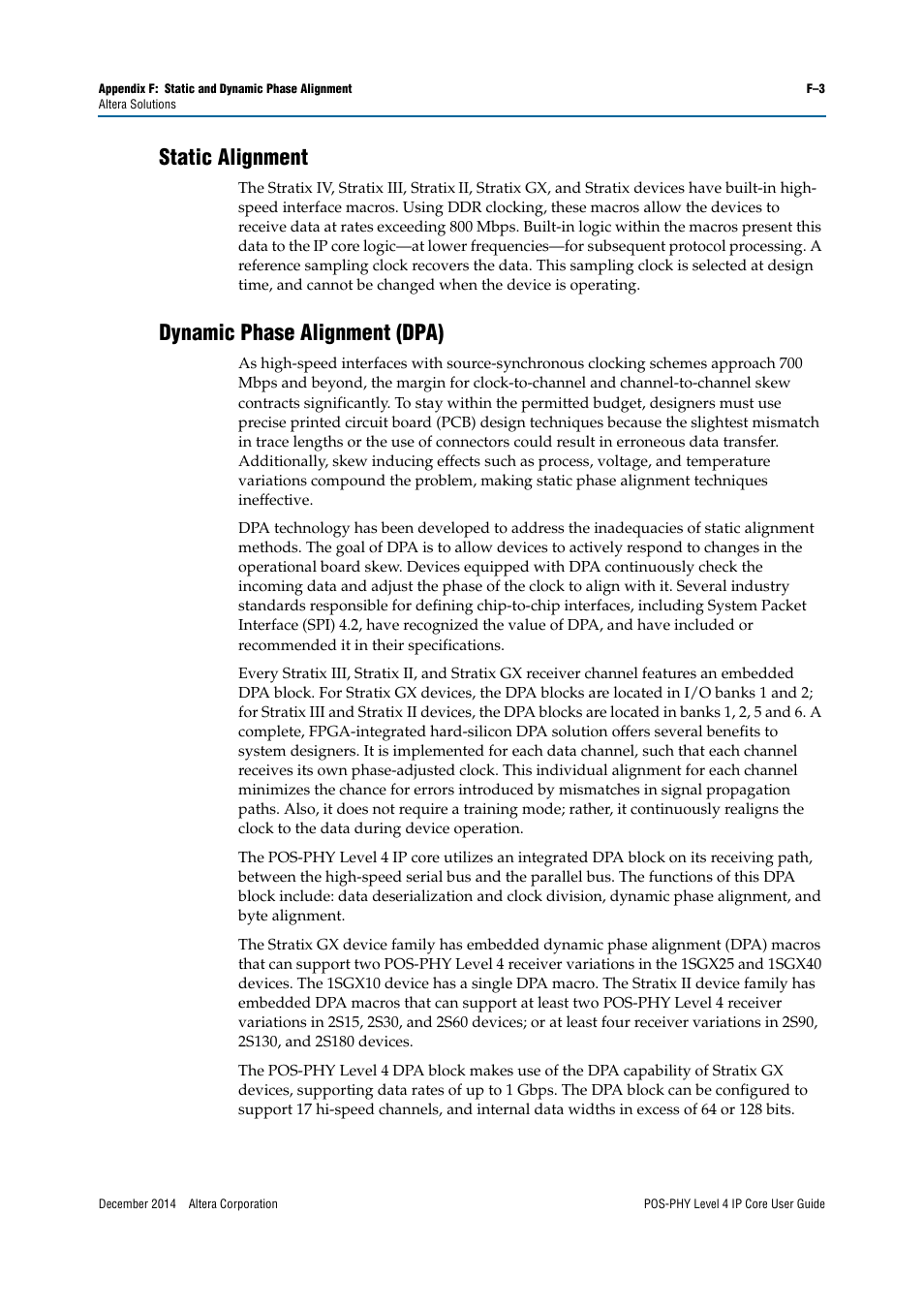 Static alignment, Dynamic phase alignment (dpa) | Altera POS-PHY Level 4 IP Core User Manual | Page 127 / 142