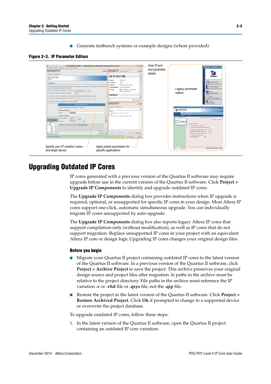 Upgrading outdated ip cores | Altera POS-PHY Level 4 IP Core User Manual | Page 13 / 142