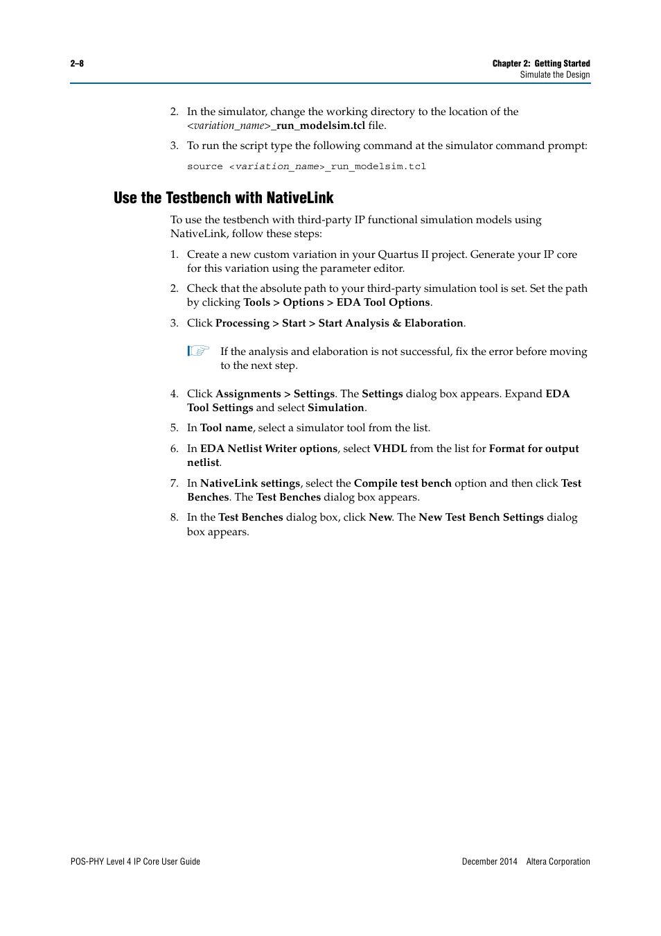 Use the testbench with nativelink | Altera POS-PHY Level 4 IP Core User Manual | Page 18 / 142