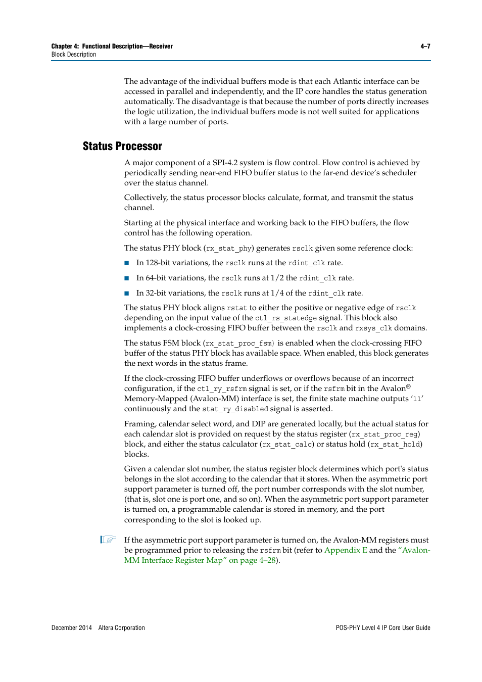 Status processor | Altera POS-PHY Level 4 IP Core User Manual | Page 45 / 142