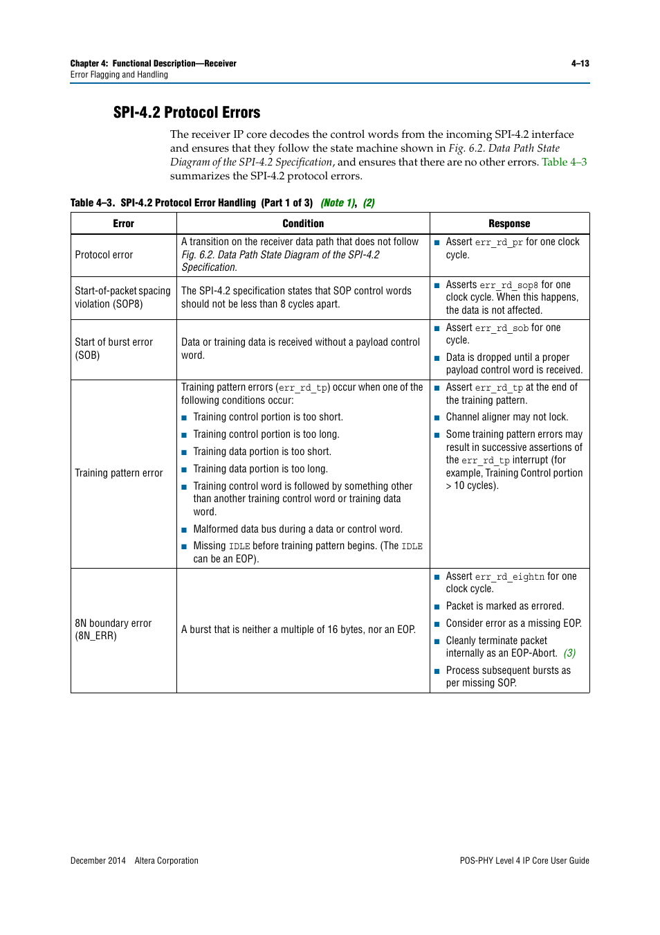 Spi-4.2 protocol errors | Altera POS-PHY Level 4 IP Core User Manual | Page 51 / 142