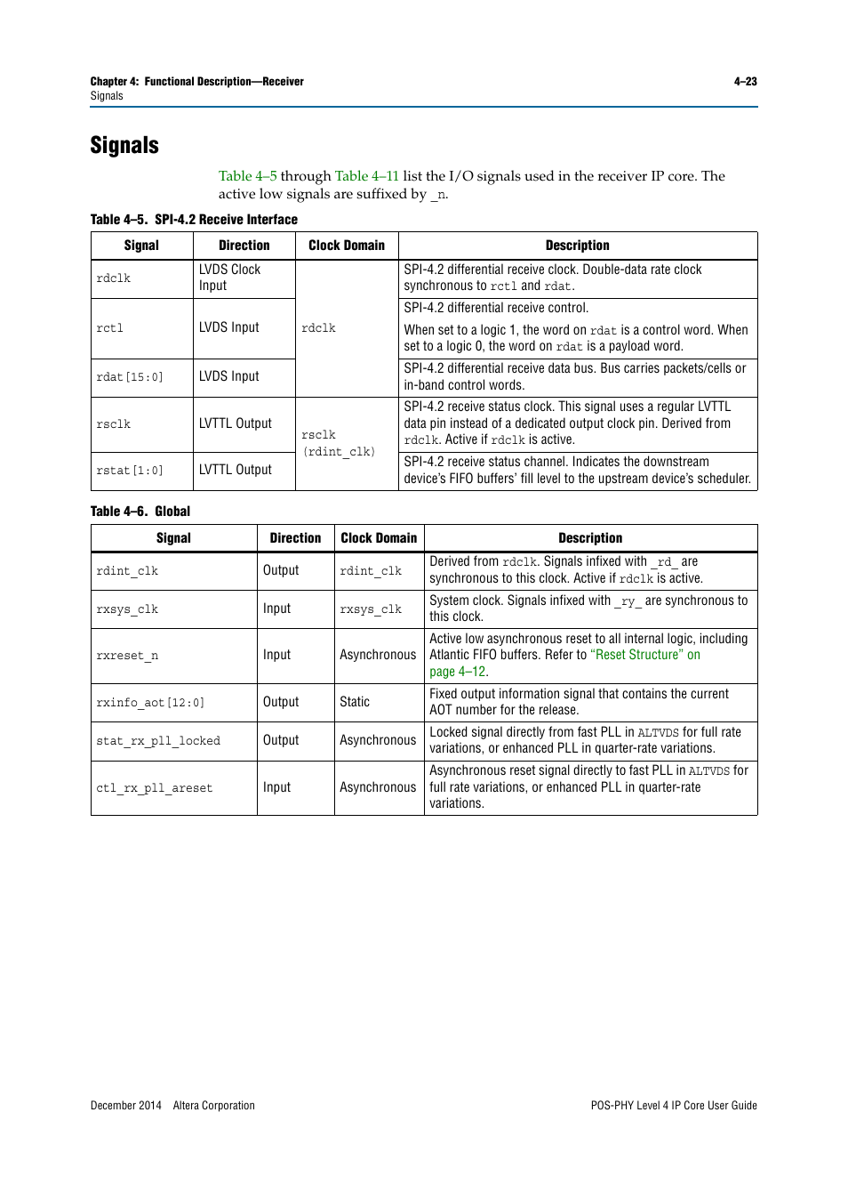 Signals | Altera POS-PHY Level 4 IP Core User Manual | Page 61 / 142