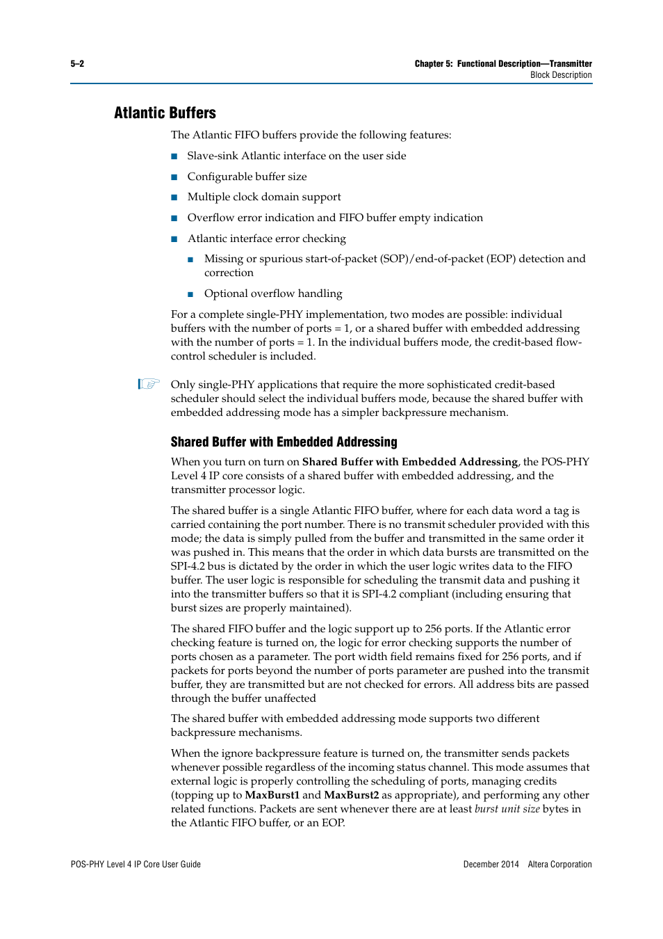 Atlantic buffers, Shared buffer with embedded addressing | Altera POS-PHY Level 4 IP Core User Manual | Page 72 / 142