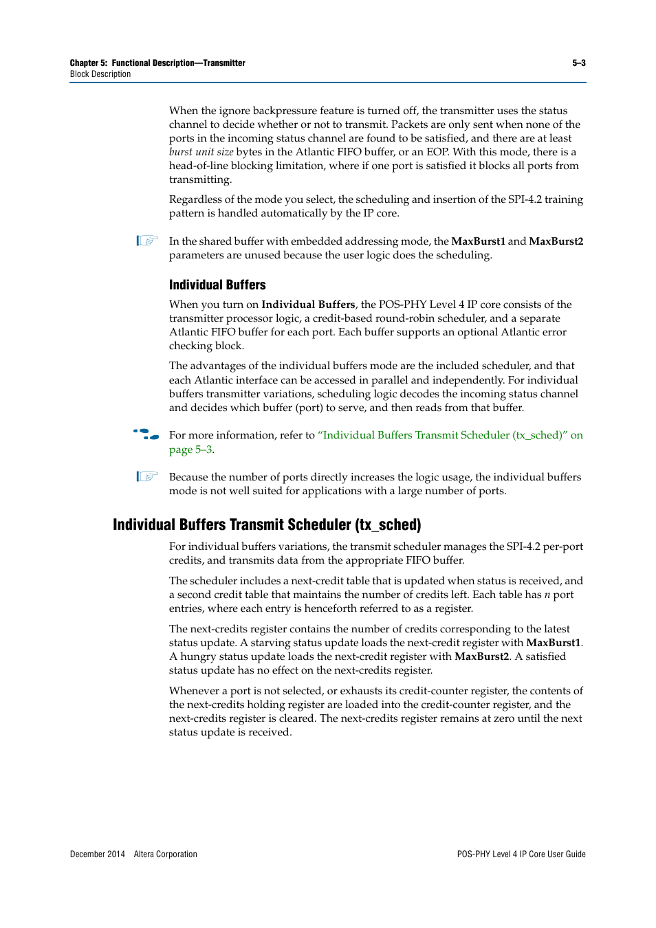 Individual buffers, Individual buffers transmit scheduler (tx_sched), Individual | Fer to | Altera POS-PHY Level 4 IP Core User Manual | Page 73 / 142