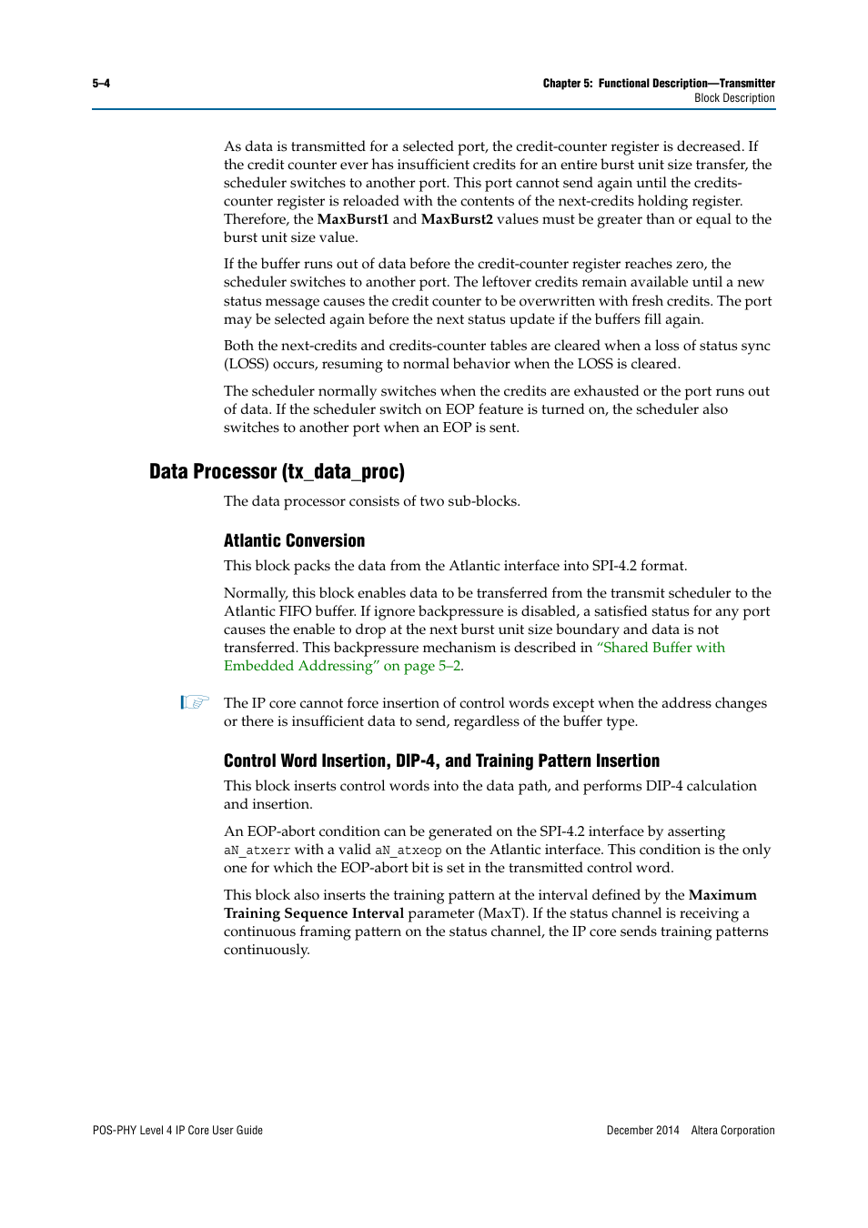 Data processor (tx_data_proc), Atlantic conversion | Altera POS-PHY Level 4 IP Core User Manual | Page 74 / 142