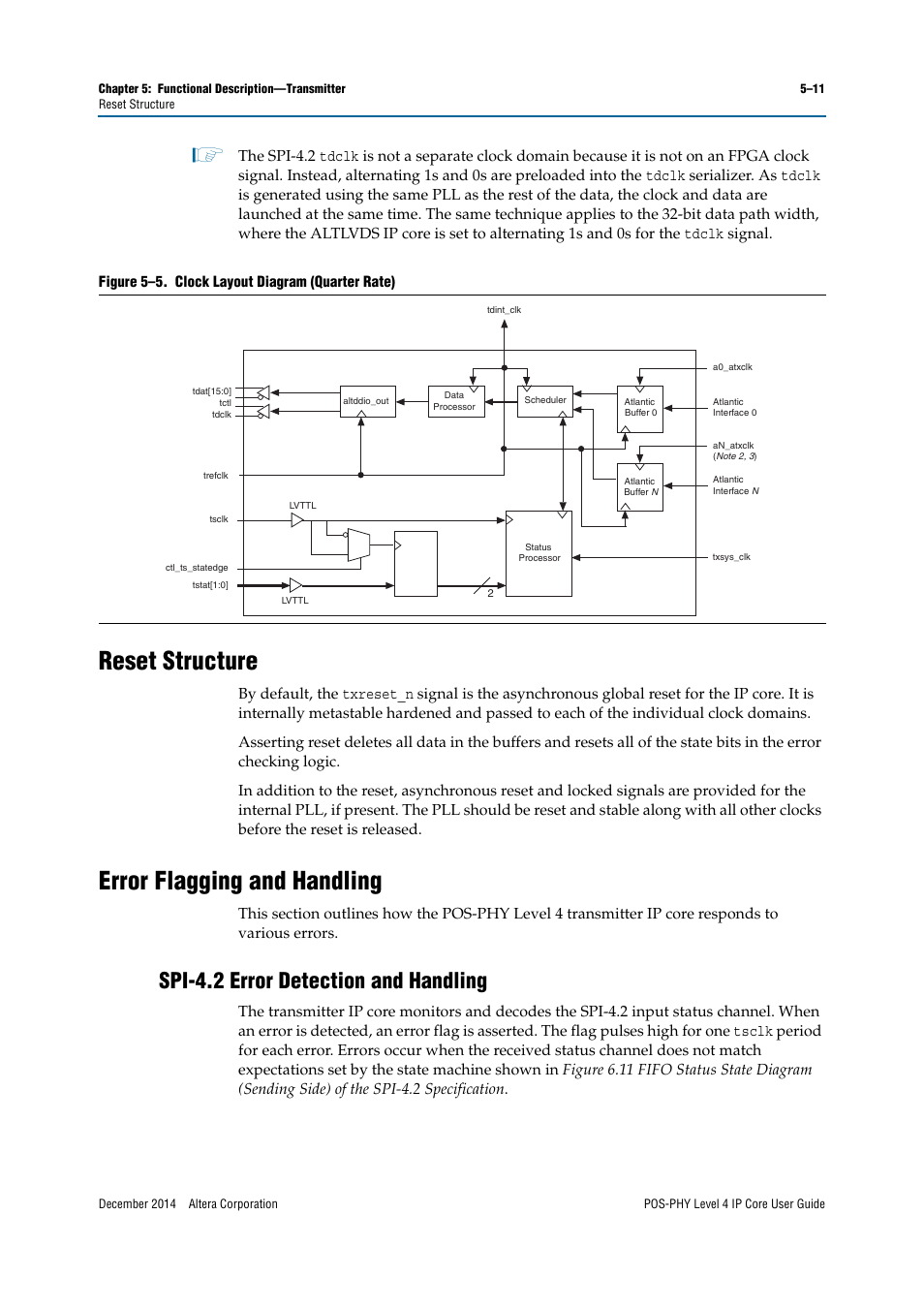 Reset structure, Error flagging and handling, Spi-4.2 error detection and handling | Altera POS-PHY Level 4 IP Core User Manual | Page 81 / 142