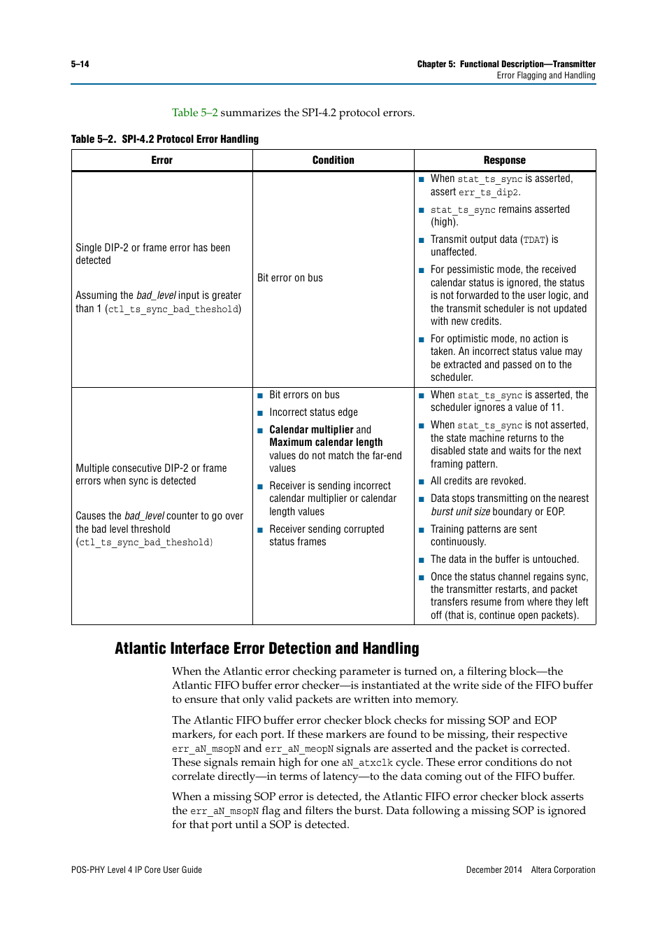 Atlantic interface error detection and handling | Altera POS-PHY Level 4 IP Core User Manual | Page 84 / 142