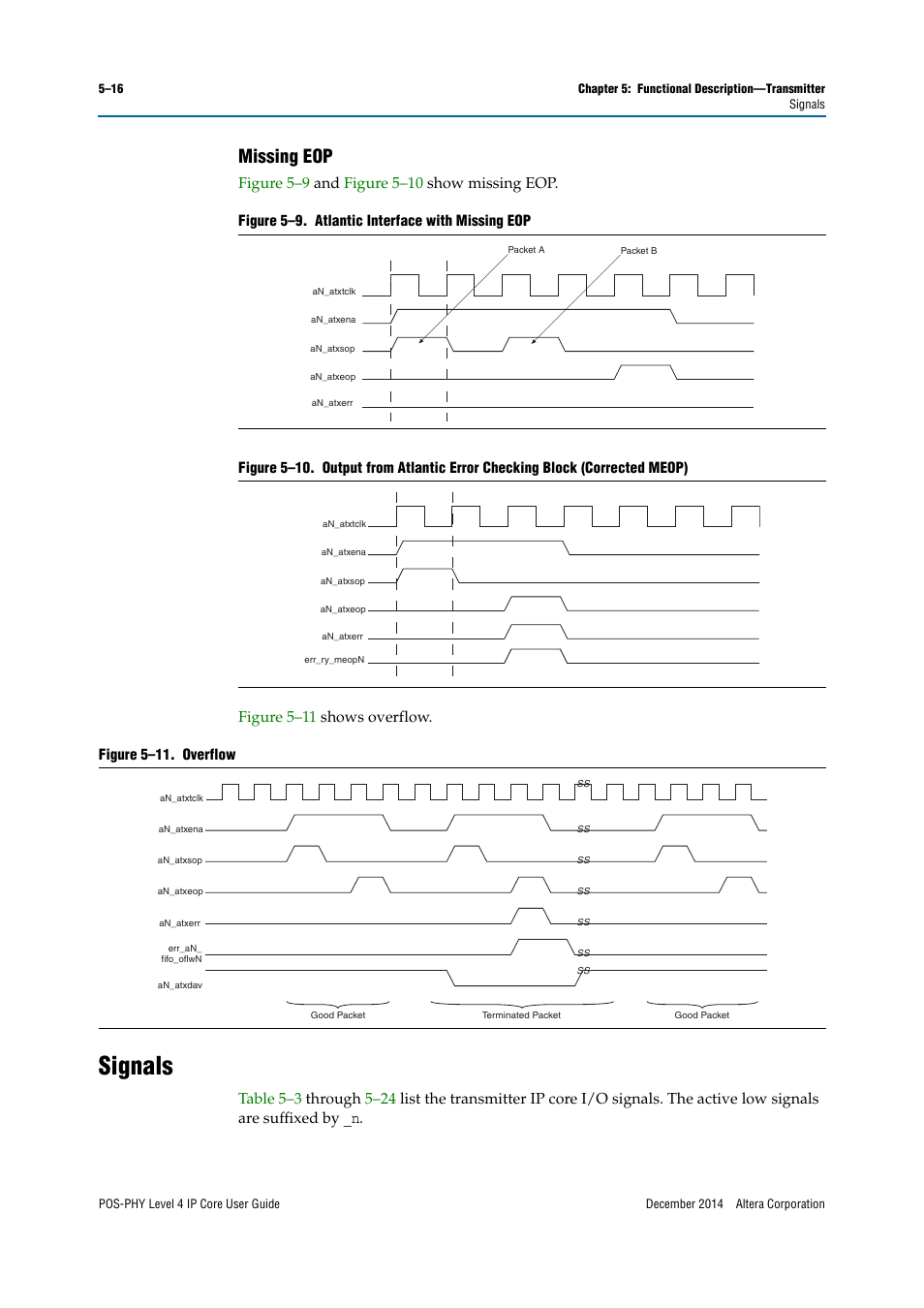 Missing eop, Signals, Figure 5–11. overflow | Altera POS-PHY Level 4 IP Core User Manual | Page 86 / 142