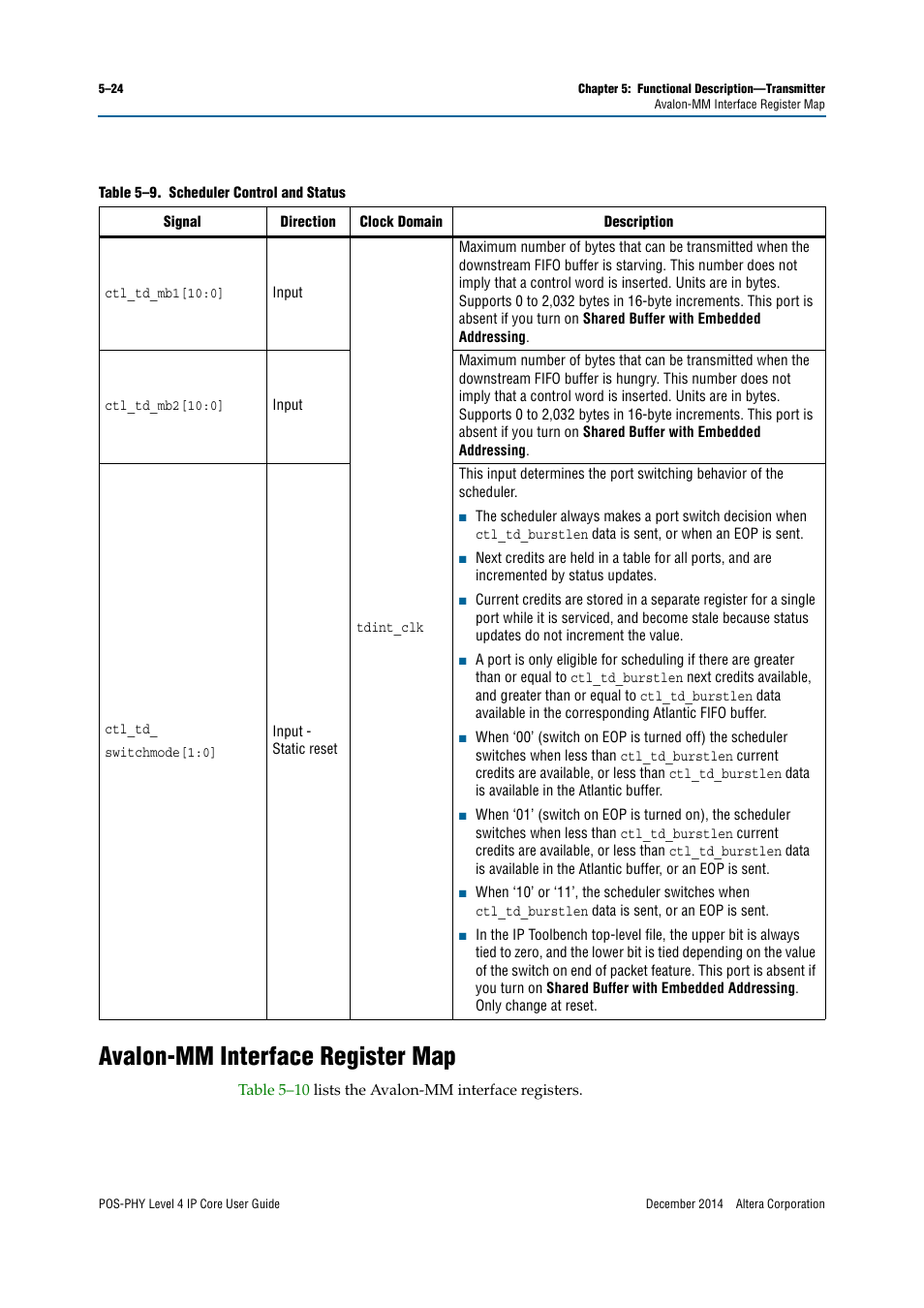 Avalon-mm interface register map | Altera POS-PHY Level 4 IP Core User Manual | Page 94 / 142