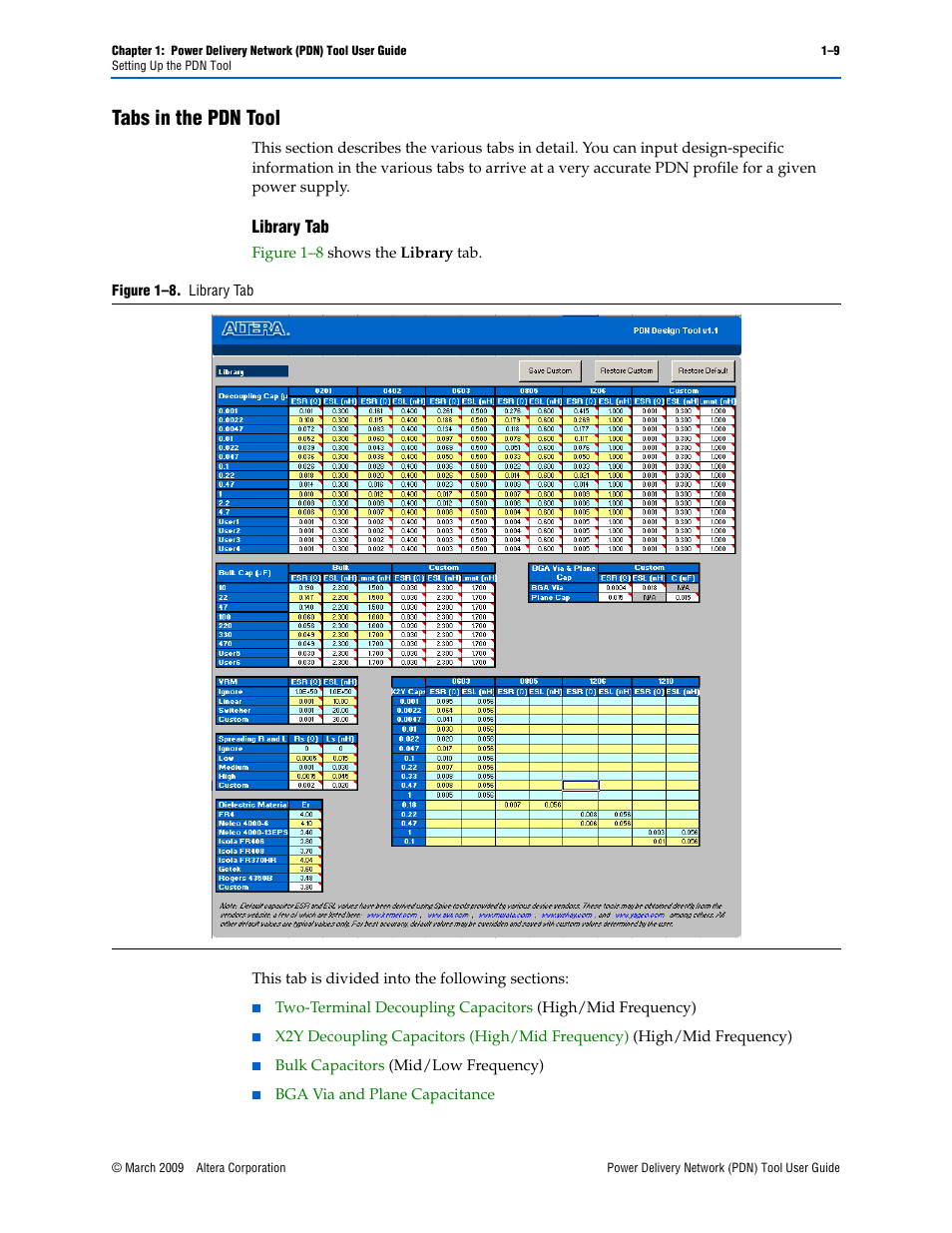 Tabs in the pdn tool -9, Tabs in the pdn tool | Altera Power Delivery Network User Manual | Page 13 / 26