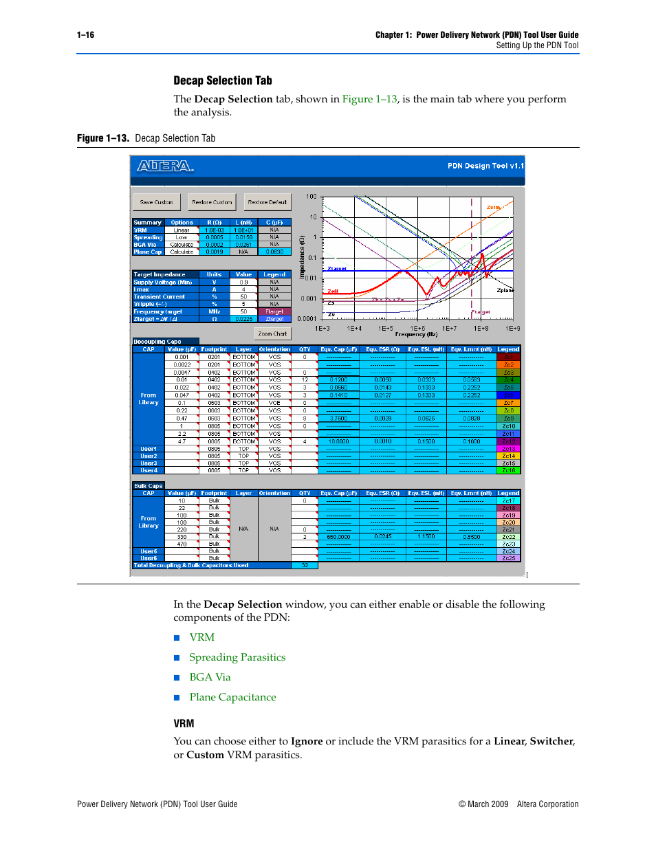 Decap selection tab” on, Decap selection tab | Altera Power Delivery Network User Manual | Page 20 / 26