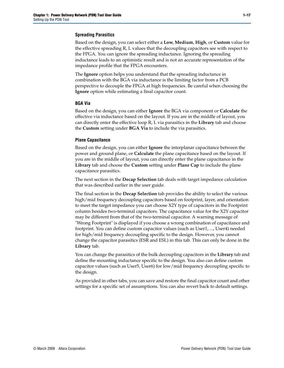 Spreading parasitics, Bga via, Plane capacitance | Altera Power Delivery Network User Manual | Page 21 / 26