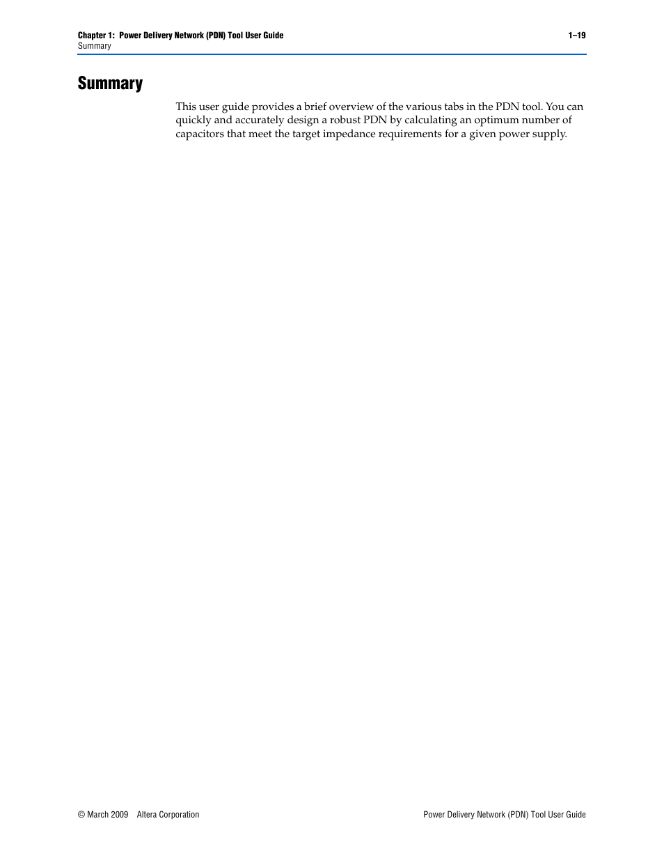 Summary, Summary -19 | Altera Power Delivery Network User Manual | Page 23 / 26