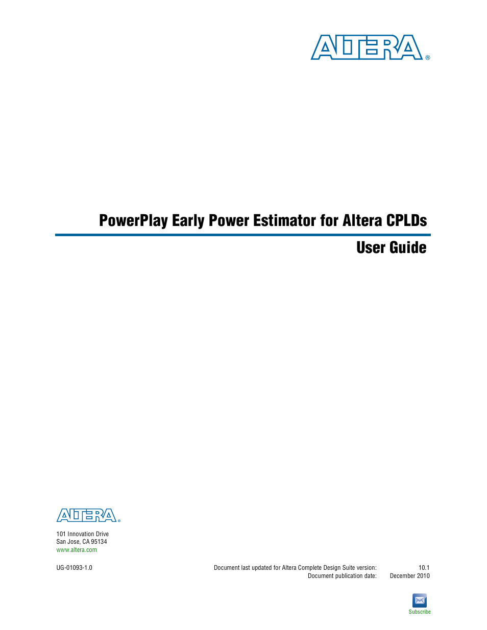 Altera PowerPlay Early Power Estimator for Altera CPLDs User Manual | 30 pages