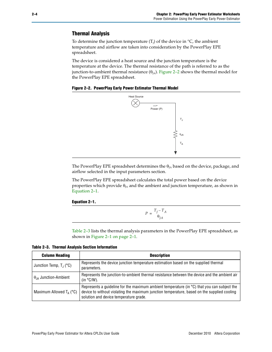 Thermal analysis, Thermal analysis –4 | Altera PowerPlay Early Power Estimator for Altera CPLDs User Manual | Page 14 / 30