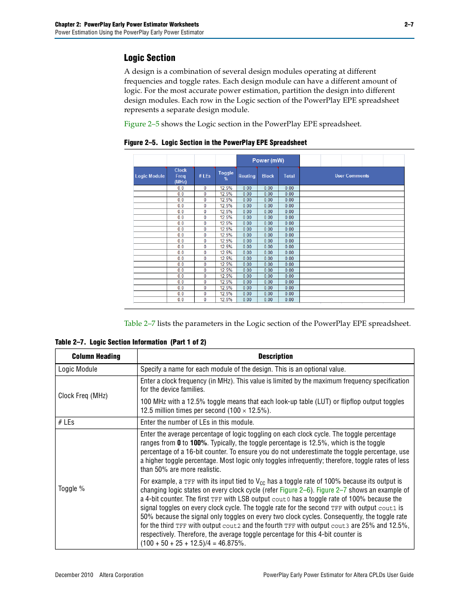 Logic section, Logic section –7 | Altera PowerPlay Early Power Estimator for Altera CPLDs User Manual | Page 17 / 30