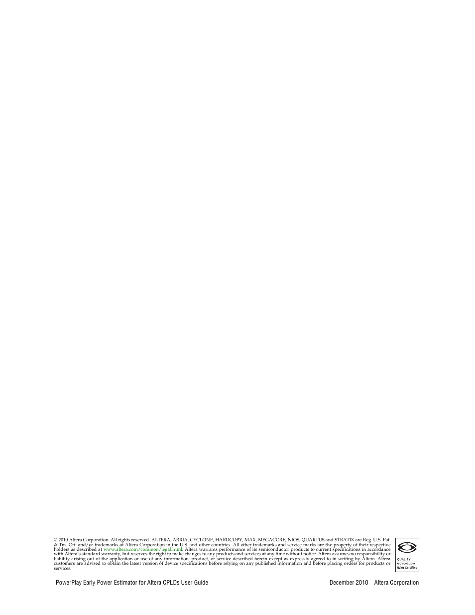Altera PowerPlay Early Power Estimator for Altera CPLDs User Manual | Page 2 / 30