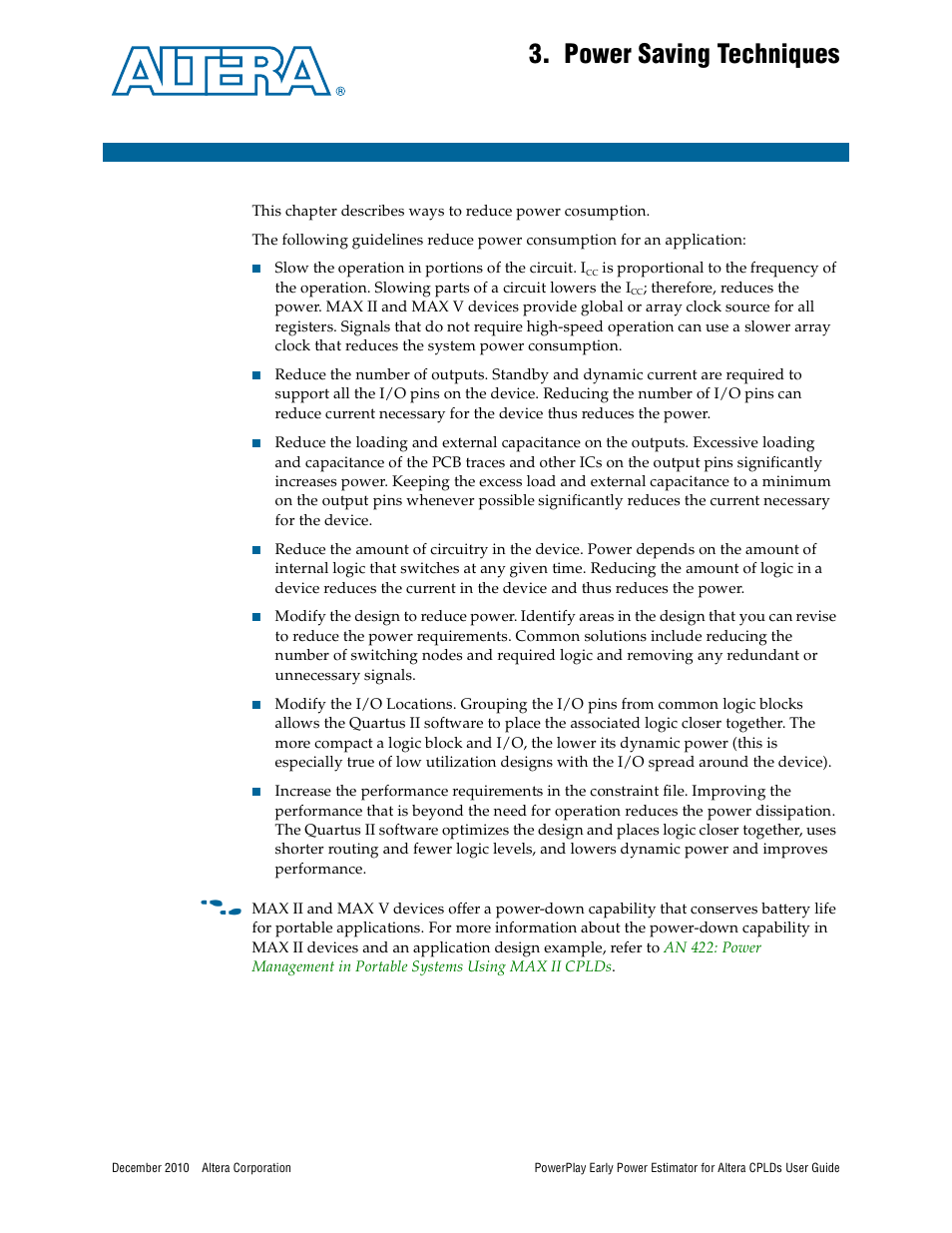 Power saving techniques, Chapter 3. power saving techniques | Altera PowerPlay Early Power Estimator for Altera CPLDs User Manual | Page 27 / 30