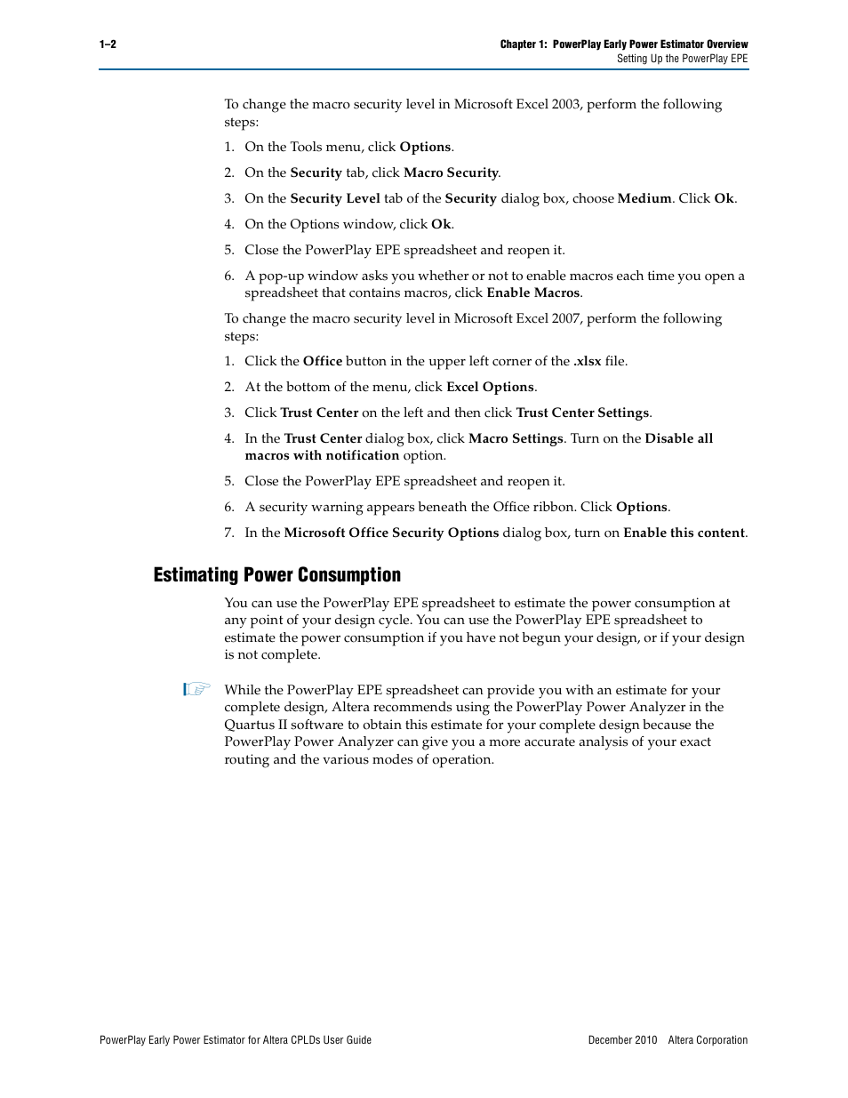 Estimating power consumption, Estimating power consumption –2 | Altera PowerPlay Early Power Estimator for Altera CPLDs User Manual | Page 6 / 30