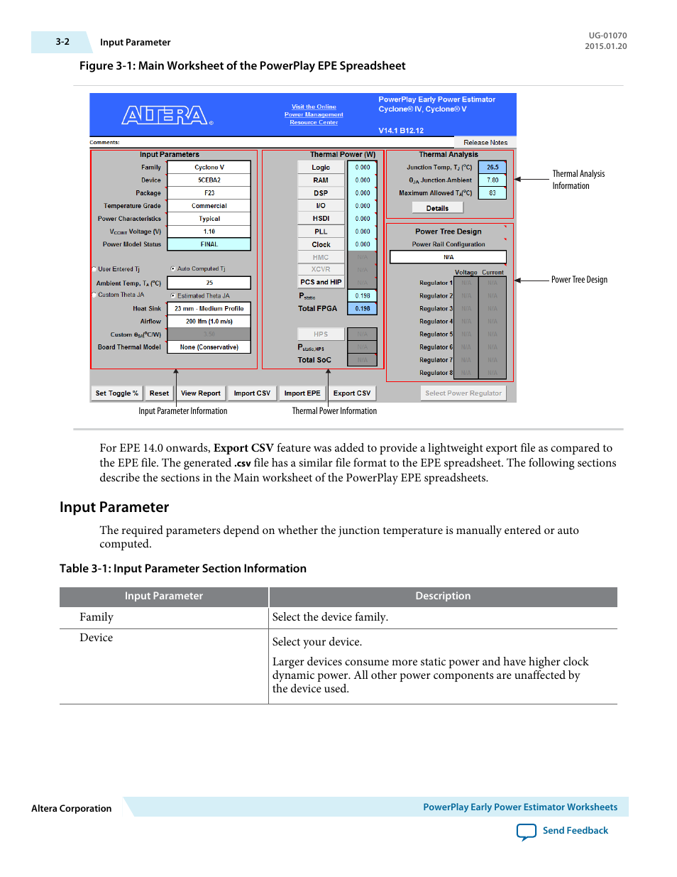 Input parameter, Input parameter -2 | Altera PowerPlay Early Power Estimator User Manual | Page 12 / 58
