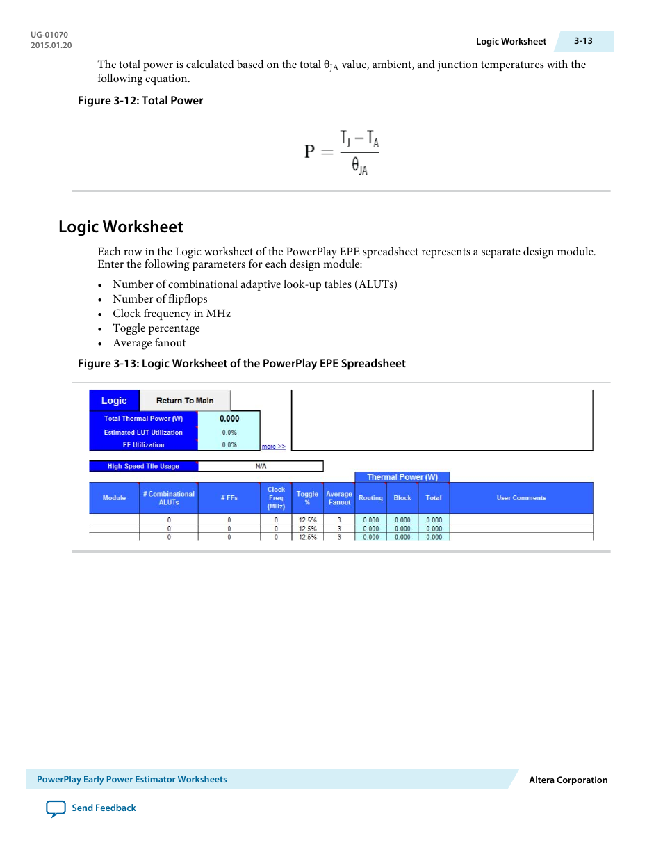 Logic worksheet, Logic worksheet -13 | Altera PowerPlay Early Power Estimator User Manual | Page 23 / 58
