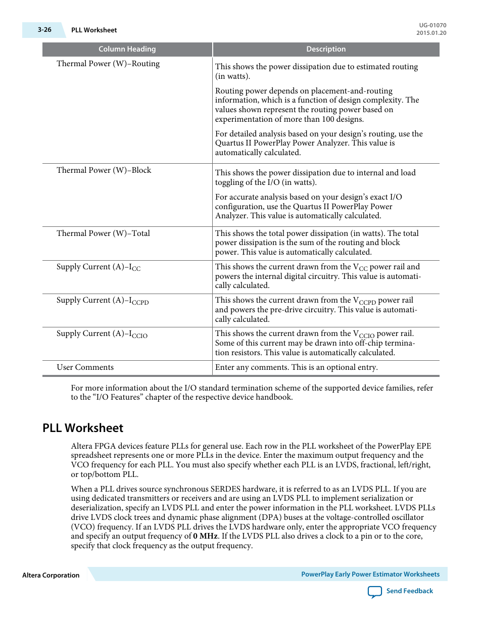 Pll worksheet, Pll worksheet -26 | Altera PowerPlay Early Power Estimator User Manual | Page 36 / 58