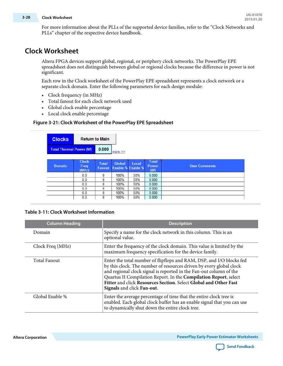 Clock worksheet, Clock worksheet -28 | Altera PowerPlay Early Power Estimator User Manual | Page 38 / 58
