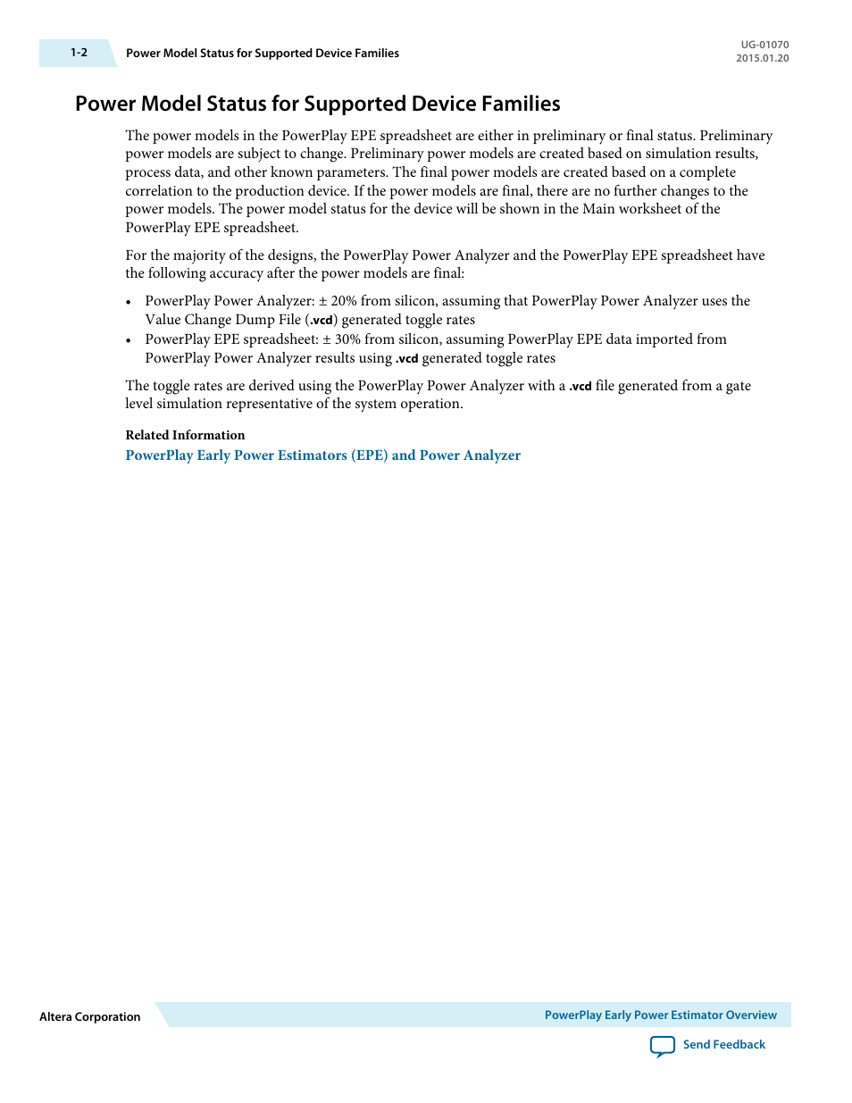 Power model status for supported device families | Altera PowerPlay Early Power Estimator User Manual | Page 5 / 58