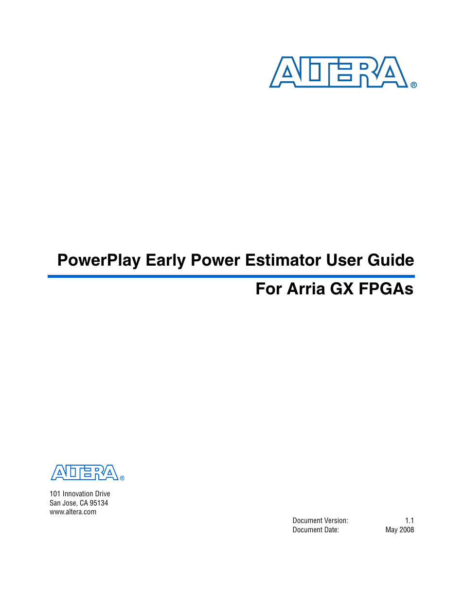 Altera PowerPlay Early Power Estimator User Manual | 58 pages