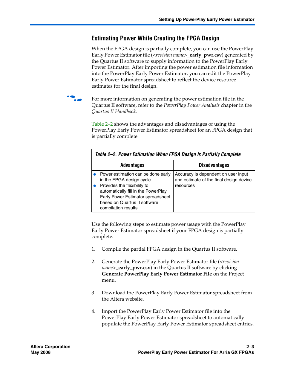 Estimating power while creating the fpga design | Altera PowerPlay Early Power Estimator User Manual | Page 11 / 58