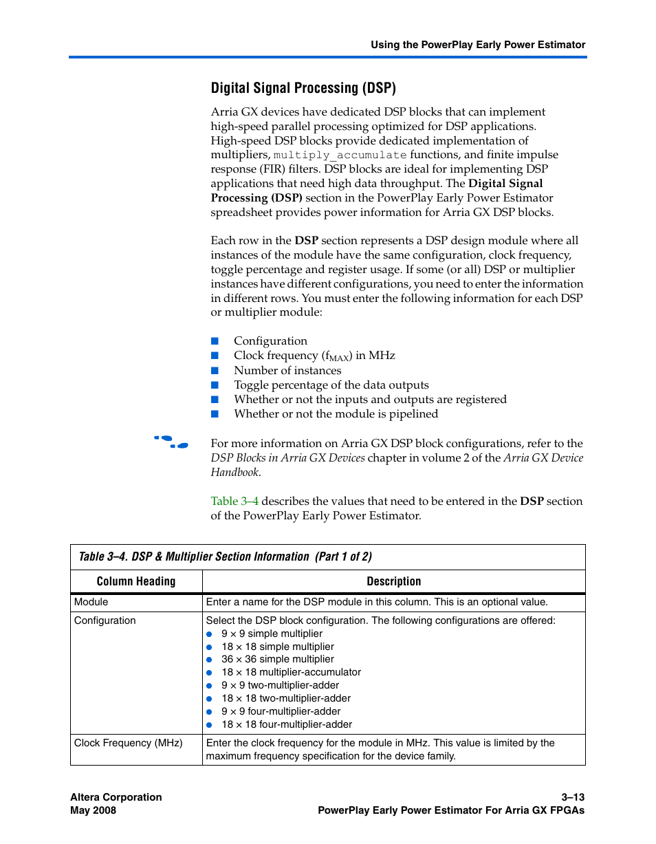 Digital signal processing (dsp) | Altera PowerPlay Early Power Estimator User Manual | Page 27 / 58
