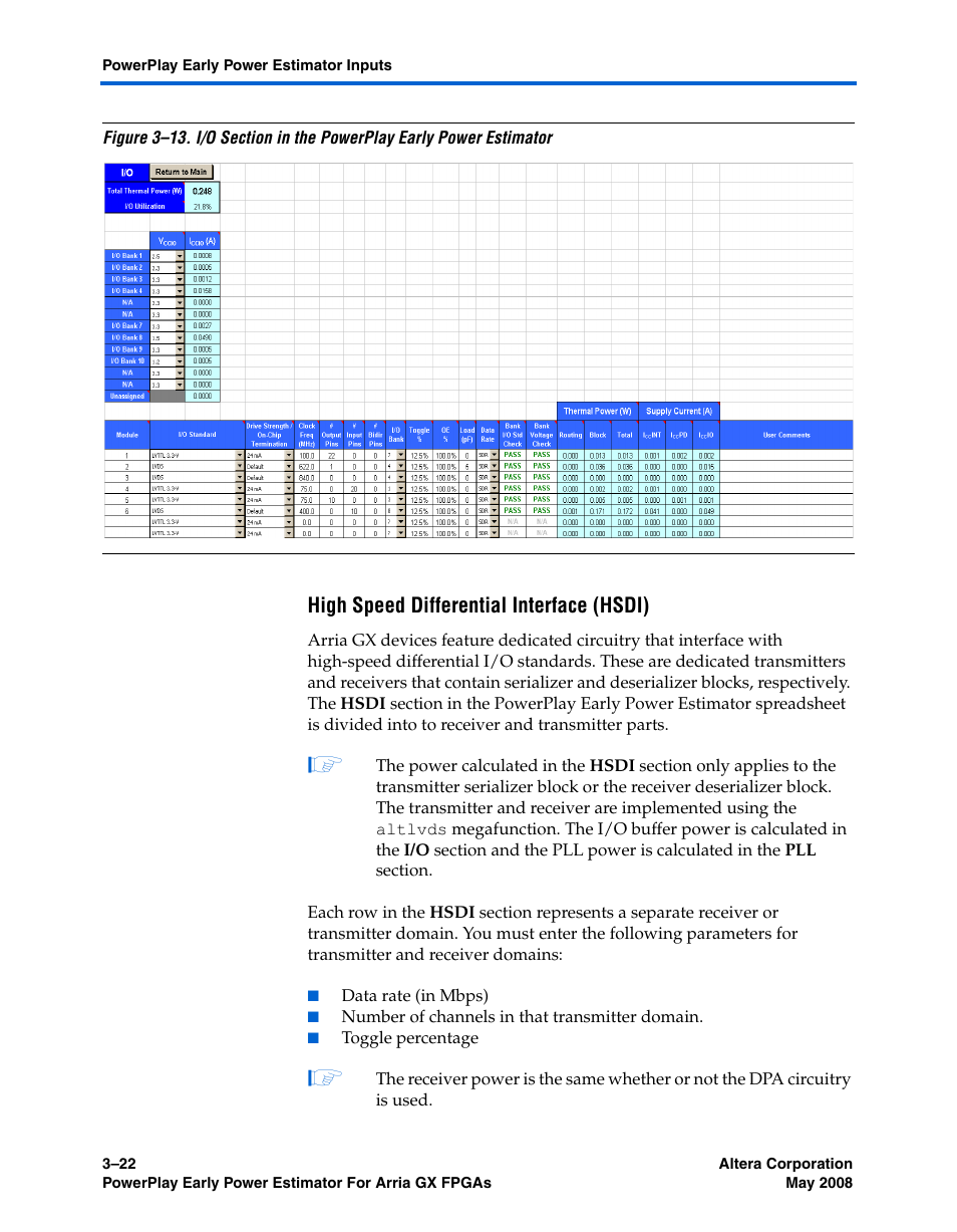 High speed differential interface (hsdi) | Altera PowerPlay Early Power Estimator User Manual | Page 36 / 58