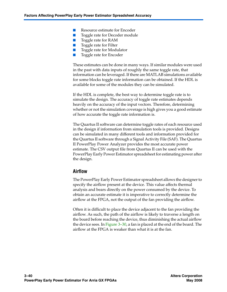 Airflow | Altera PowerPlay Early Power Estimator User Manual | Page 54 / 58