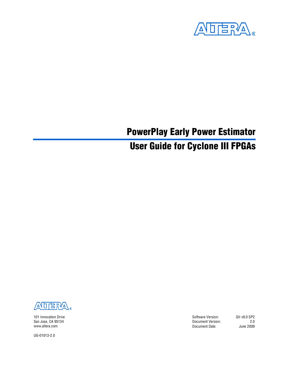 Altera PowerPlay Early Power Estimator User Manual | 42 pages