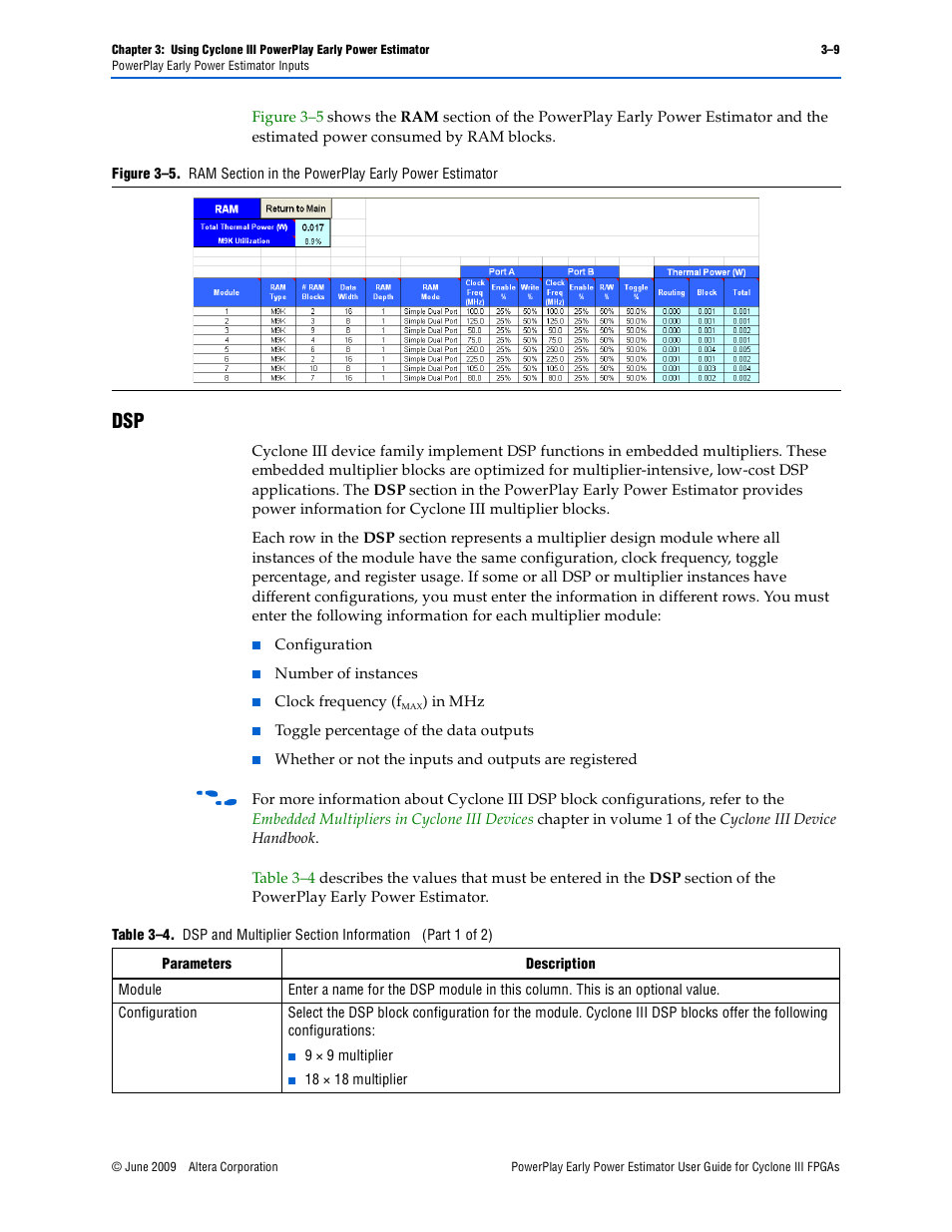 Dsp –9 | Altera PowerPlay Early Power Estimator User Manual | Page 21 / 42