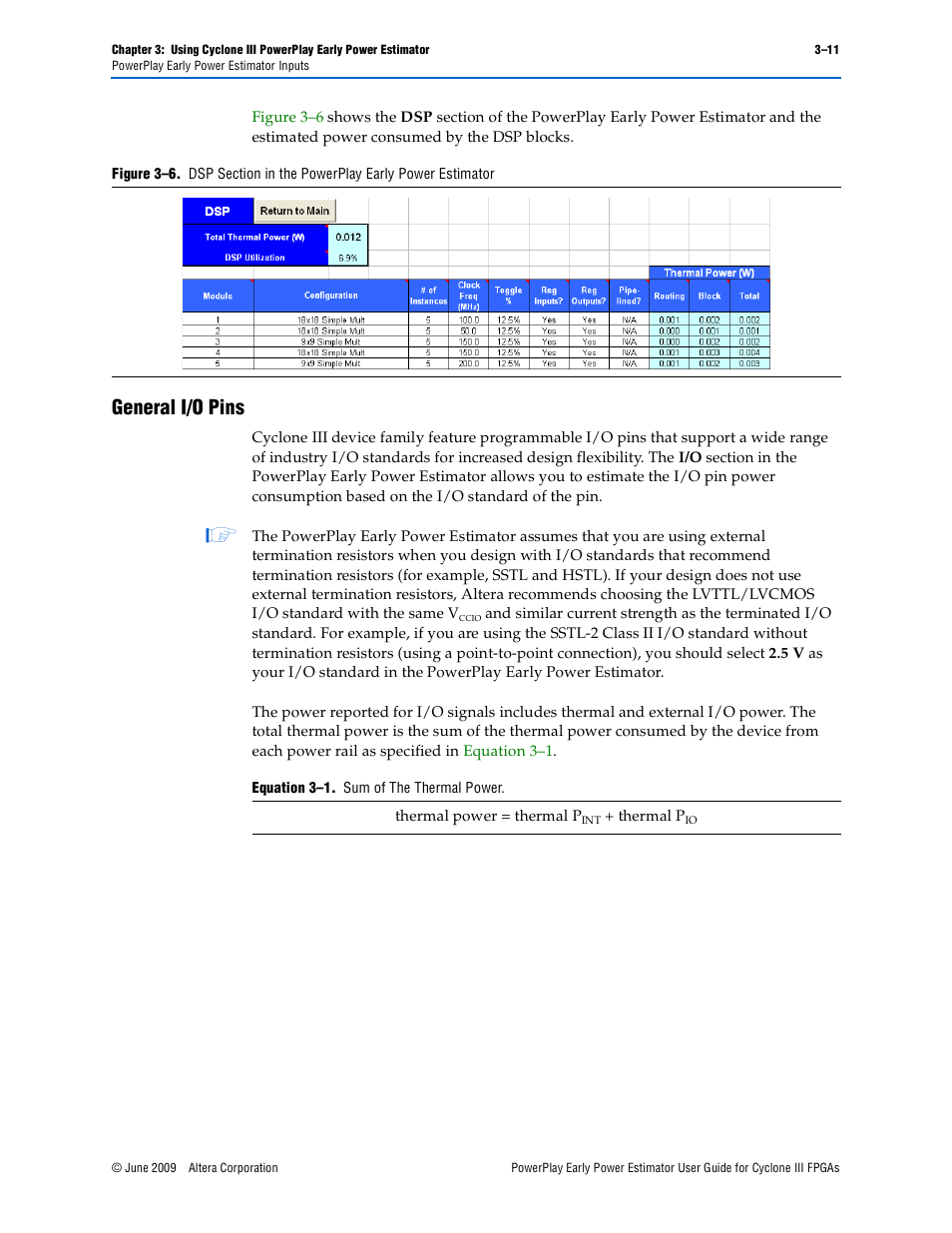 General i/o pins, General i/o pins –11 | Altera PowerPlay Early Power Estimator User Manual | Page 23 / 42