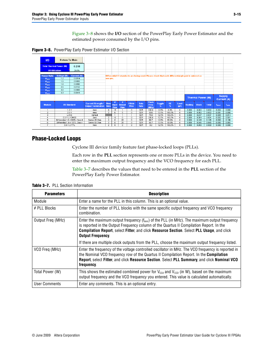 Phase-locked loops, Phase-locked loops –15 | Altera PowerPlay Early Power Estimator User Manual | Page 27 / 42